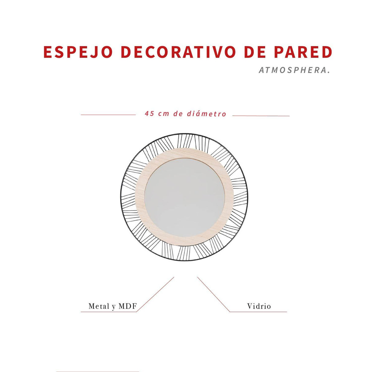 Espejo Redondo Joe 45cm Metal MDF vista 5 - Atmosphera Francia