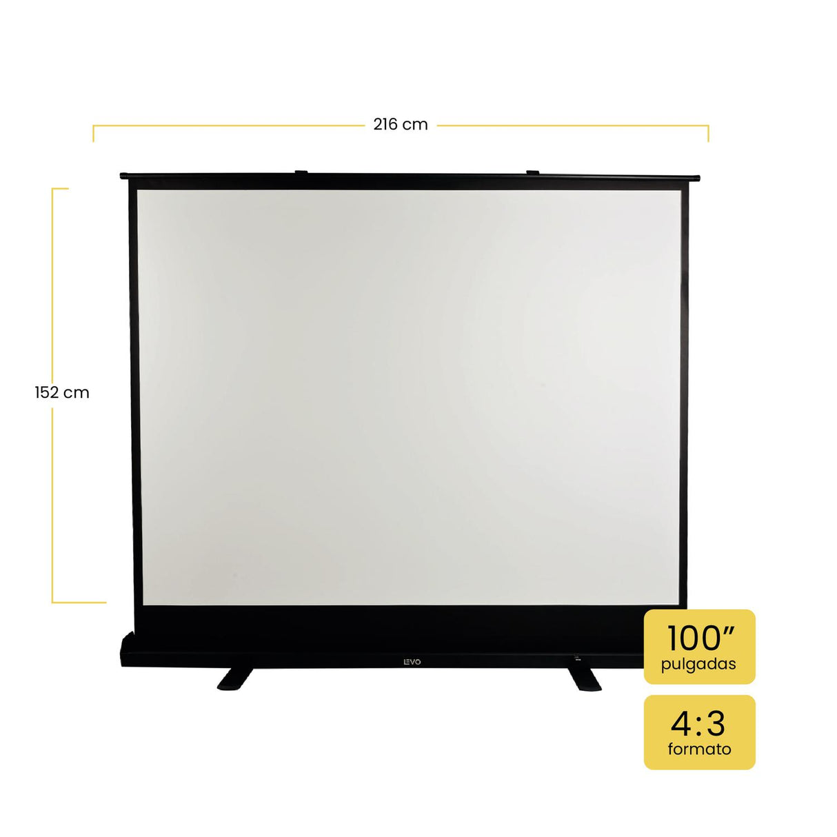 LEVO Telón retráctil 100 pulgadas — detalle de la base rectangular negra de piso
