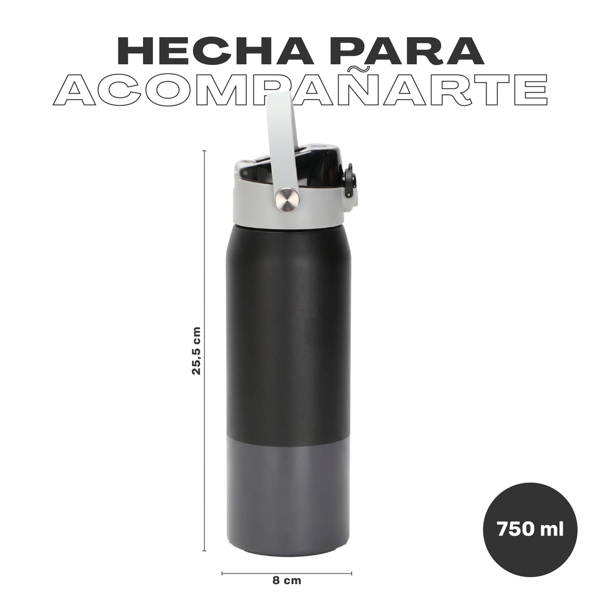 Negro · Botella Térmica Hydrotek 750 ml de acero inoxidable Lhotse, medidas: 25,5 cm de alto por 8 cm de diámetro