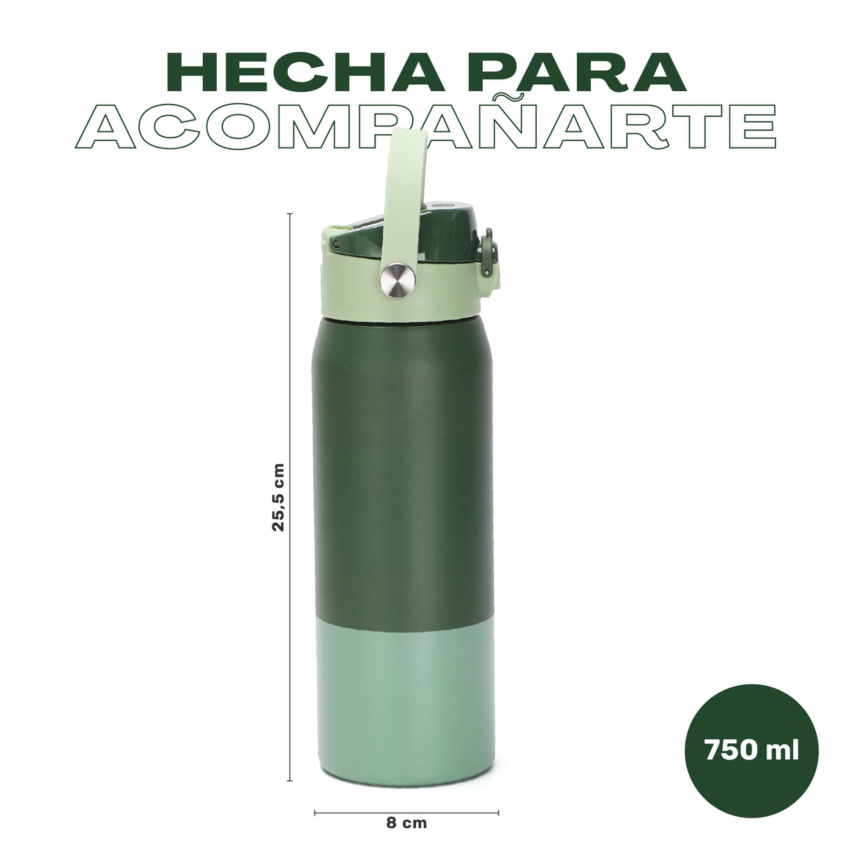 Verde · Botella Térmica Hydrotek 750 ml de acero inoxidable Lhotse, medidas: 25,5 cm de alto por 8 cm de diámetro