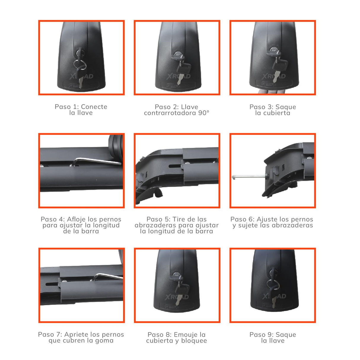 XRoad Barras R13 — detalle del sistema de cierre con llave y seguridad
