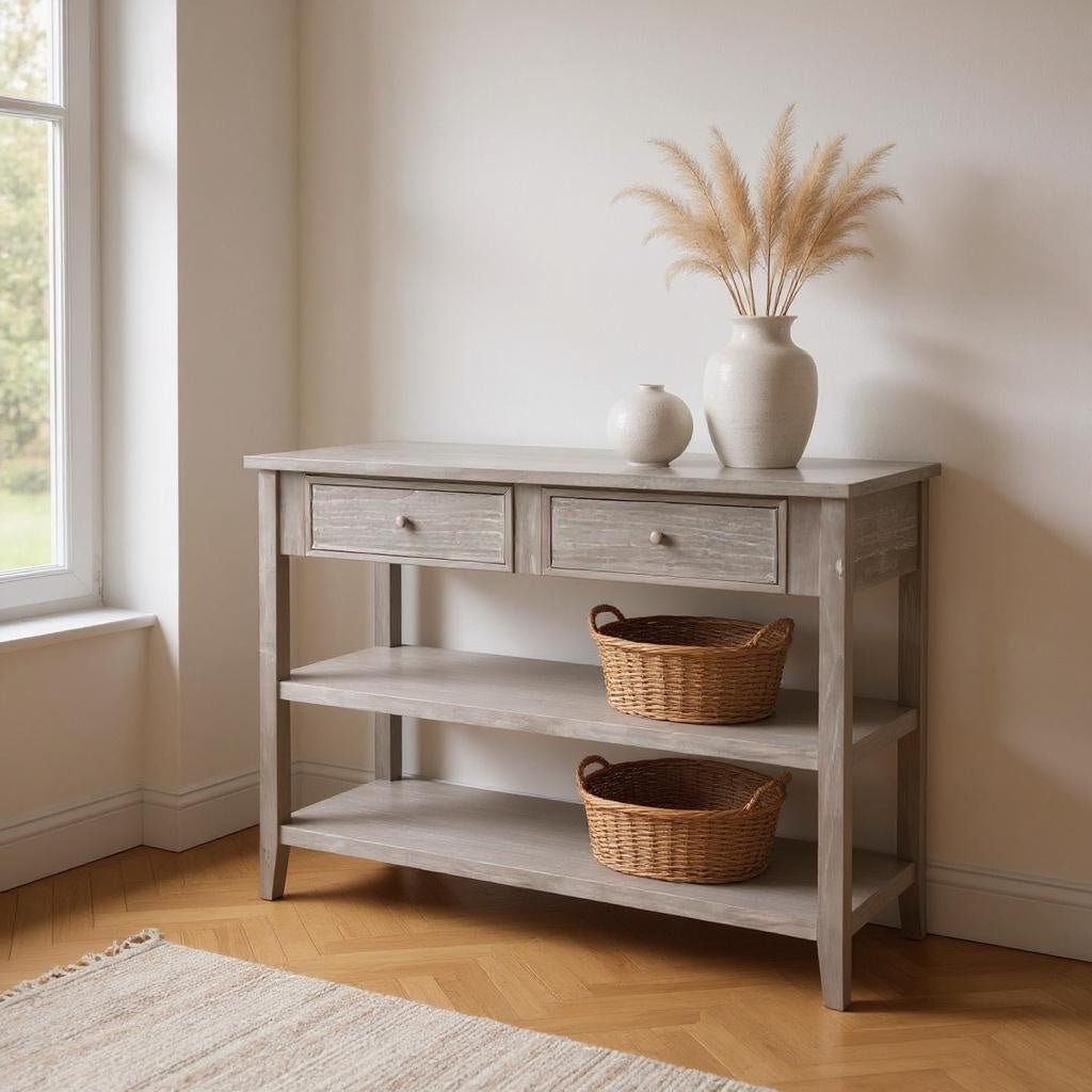 Arrimo Charme L110 gris washed en entrada con pampas - Atmosphera Francia