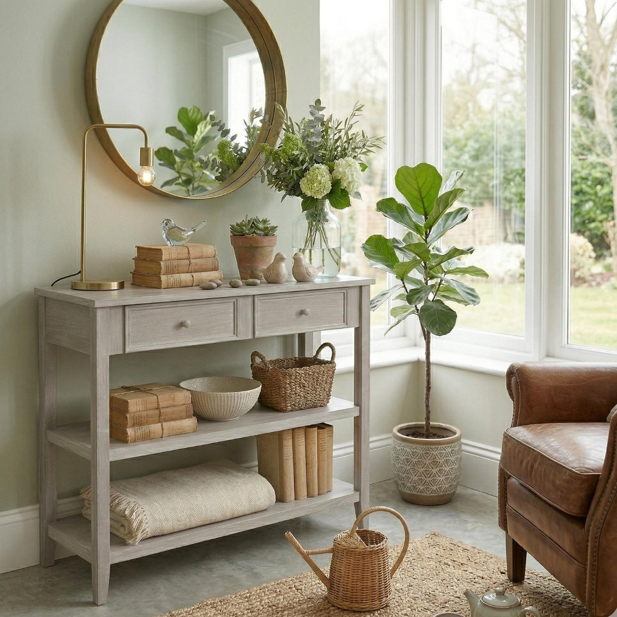 Arrimo 2 Cajones Charme L110cm en living con ventana y decoración — Atmosphera Francia