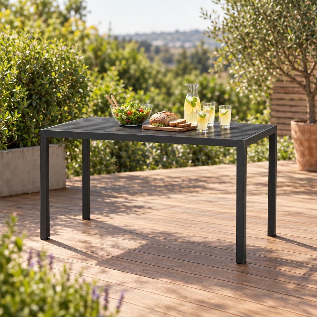 Default Title · Mesa de Terraza Aluminio y Cubierta de Polywood 150x90x70 cm, en uso