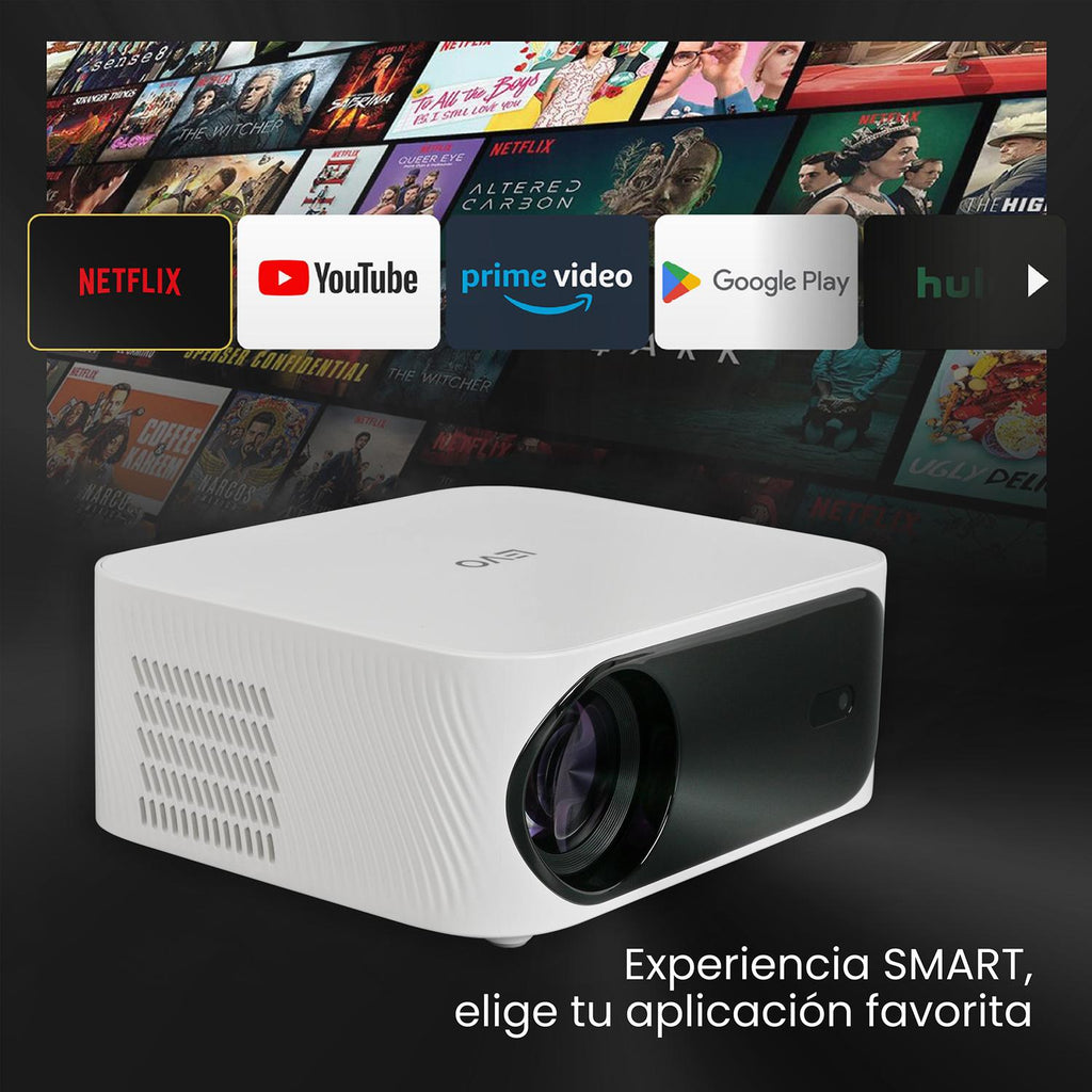 LEVO Proyector Orion — vista posterior con puertos HDMI, USB-C y conectividad