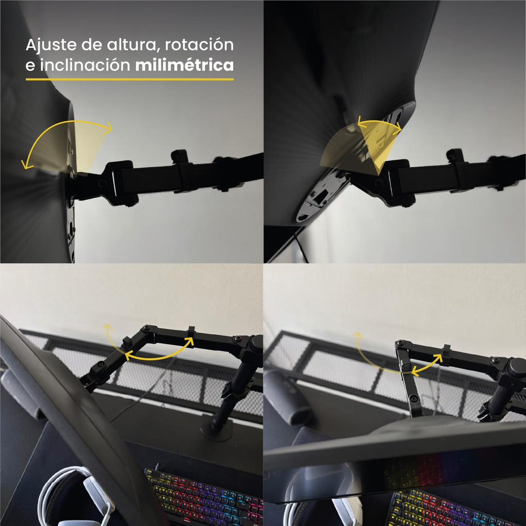 LEVO Brazo Doble — sistema de abrazadera clamp para escritorio, instalación
