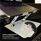 LEVO Alzador Notebook — notebook apoyado en uso, ergonomía y postura correcta