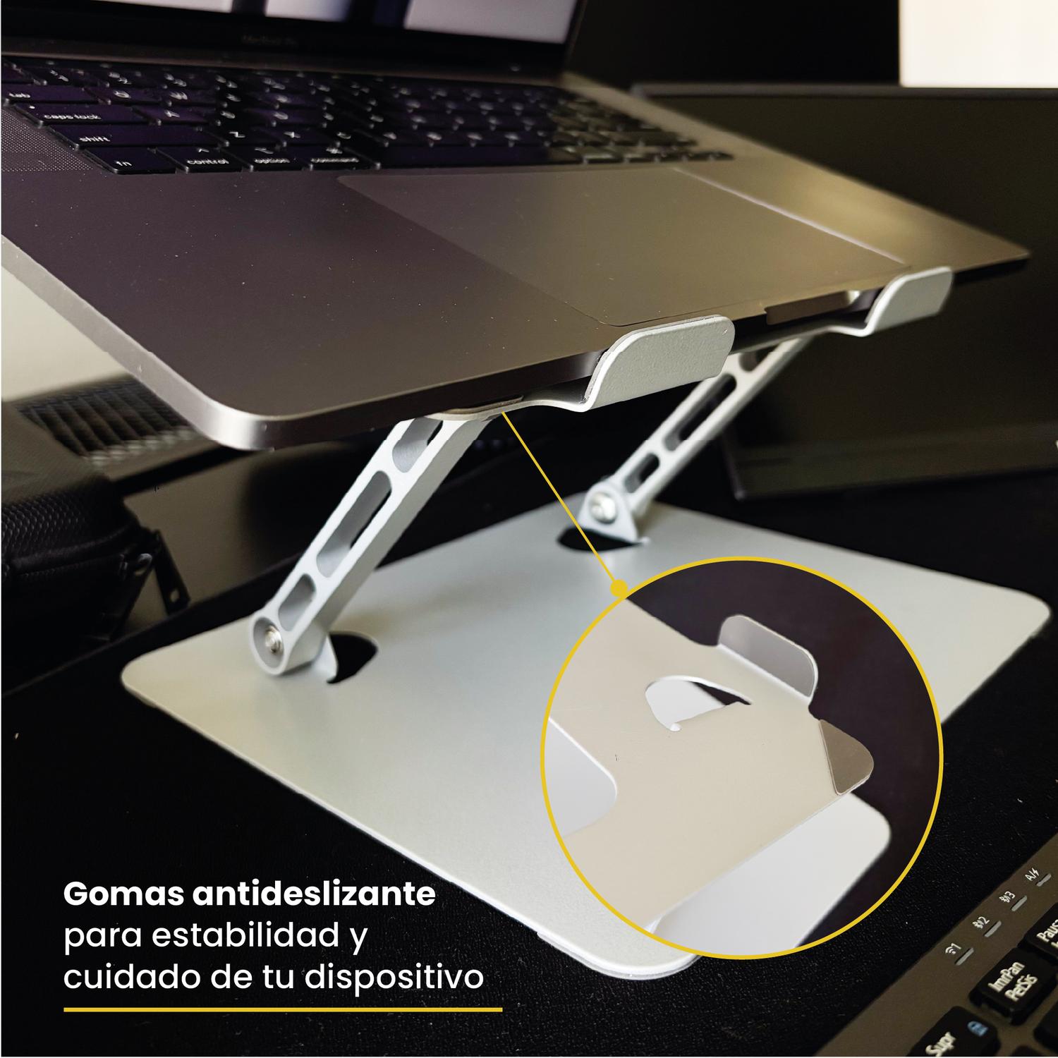 LEVO Alzador Notebook — notebook apoyado en uso, ergonomía y postura correcta
