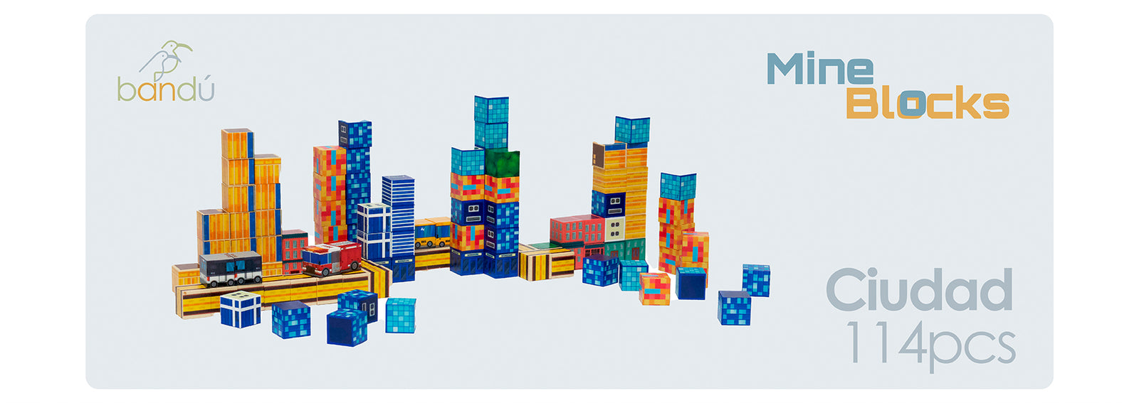 Juego Bloques Magnéticos 114pcs MineBlocks Ciudad Bandú