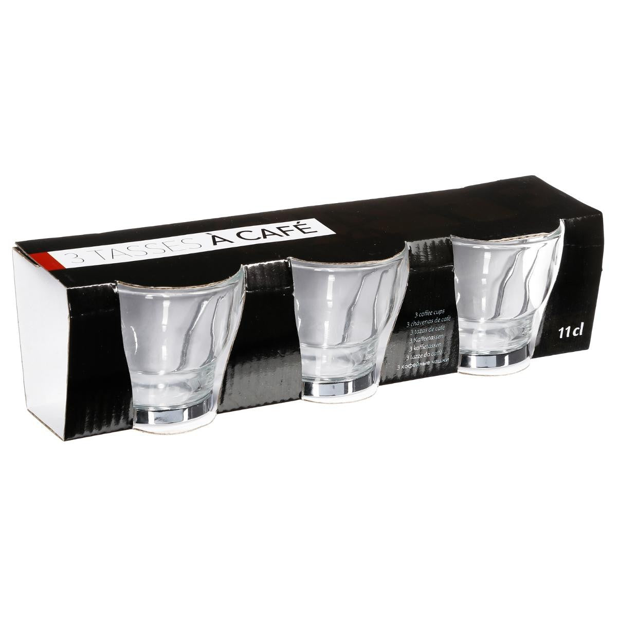 Set 3 Tazas de Café Vidrio y Metal 110 cc Secret de Gourmet