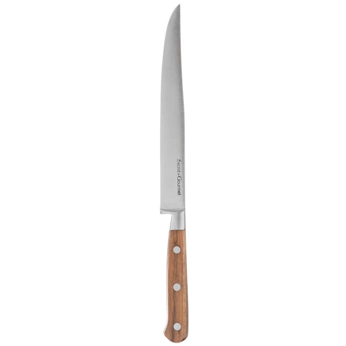 Cuchillo Trinchador Acero Inoxidable Mango de Acacia 33 cm Secret de Gourmet