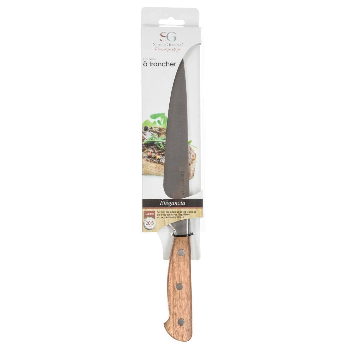 Cuchillo Trinchador Acero Inoxidable Mango de Acacia 33 cm Secret de Gourmet