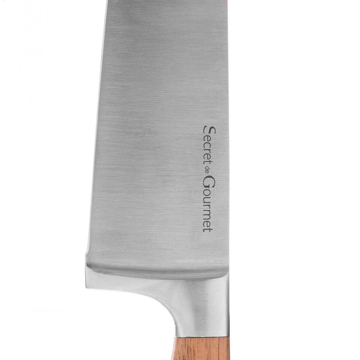 Cuchillo chef mango de acacia: detalle de la hoja