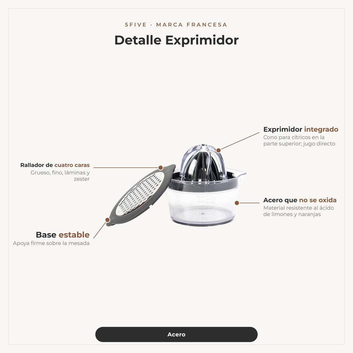 Exprimidor rallado en 4 en 1 5Five