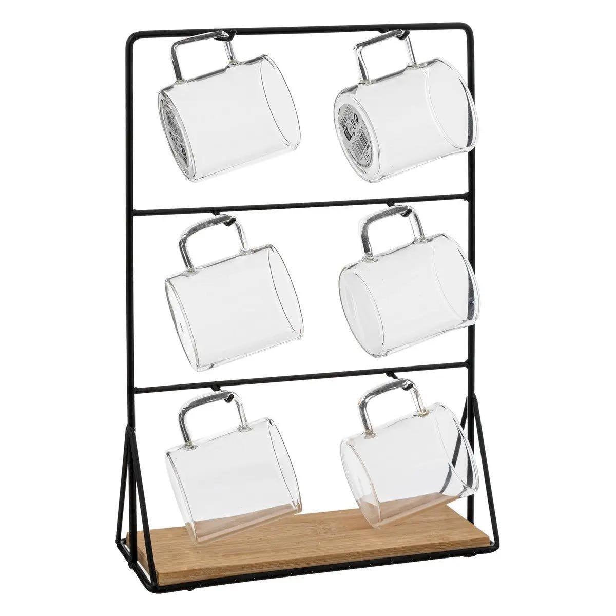 Soporte con 6 Tazas de Café de Vidrio 100 cc 5Five