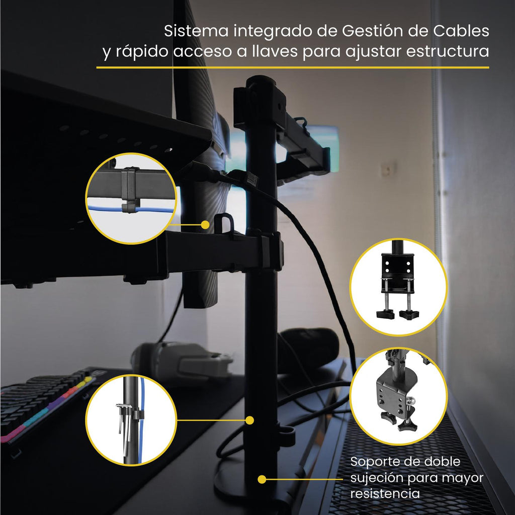 LEVO Brazo Doble — vista lateral del perfil articulado extendido al máximo
