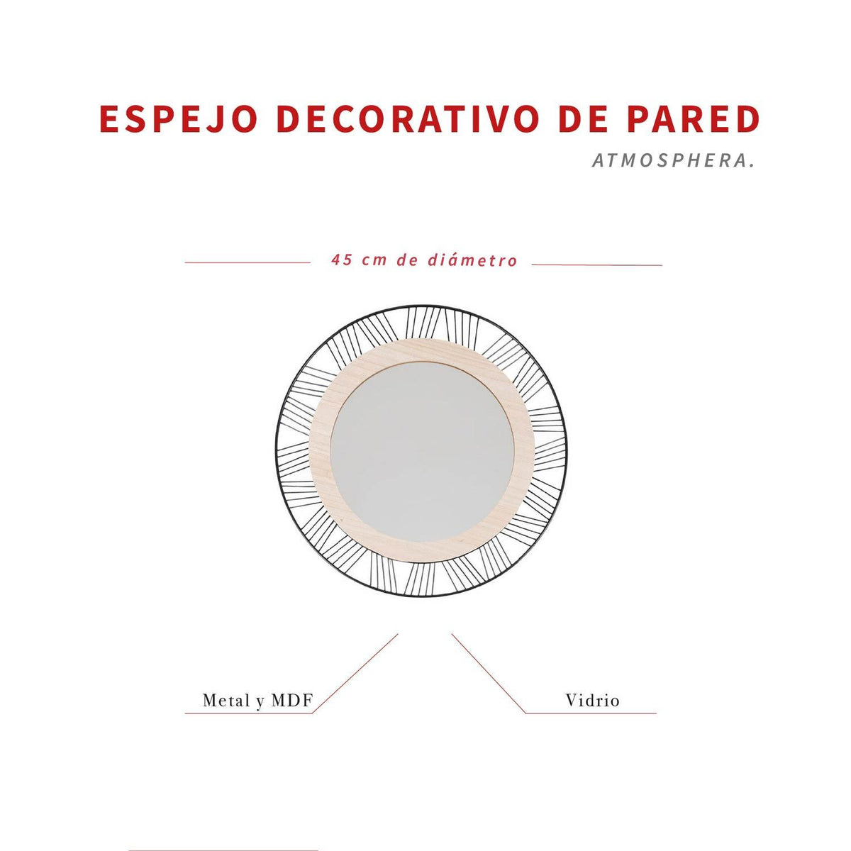 Espejo Redondo Joe 45cm Metal MDF vista 5 - Atmosphera Francia