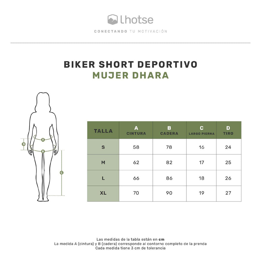 Gráfica oficial de tallas de Biker Short Deportivo Mujer Dhara