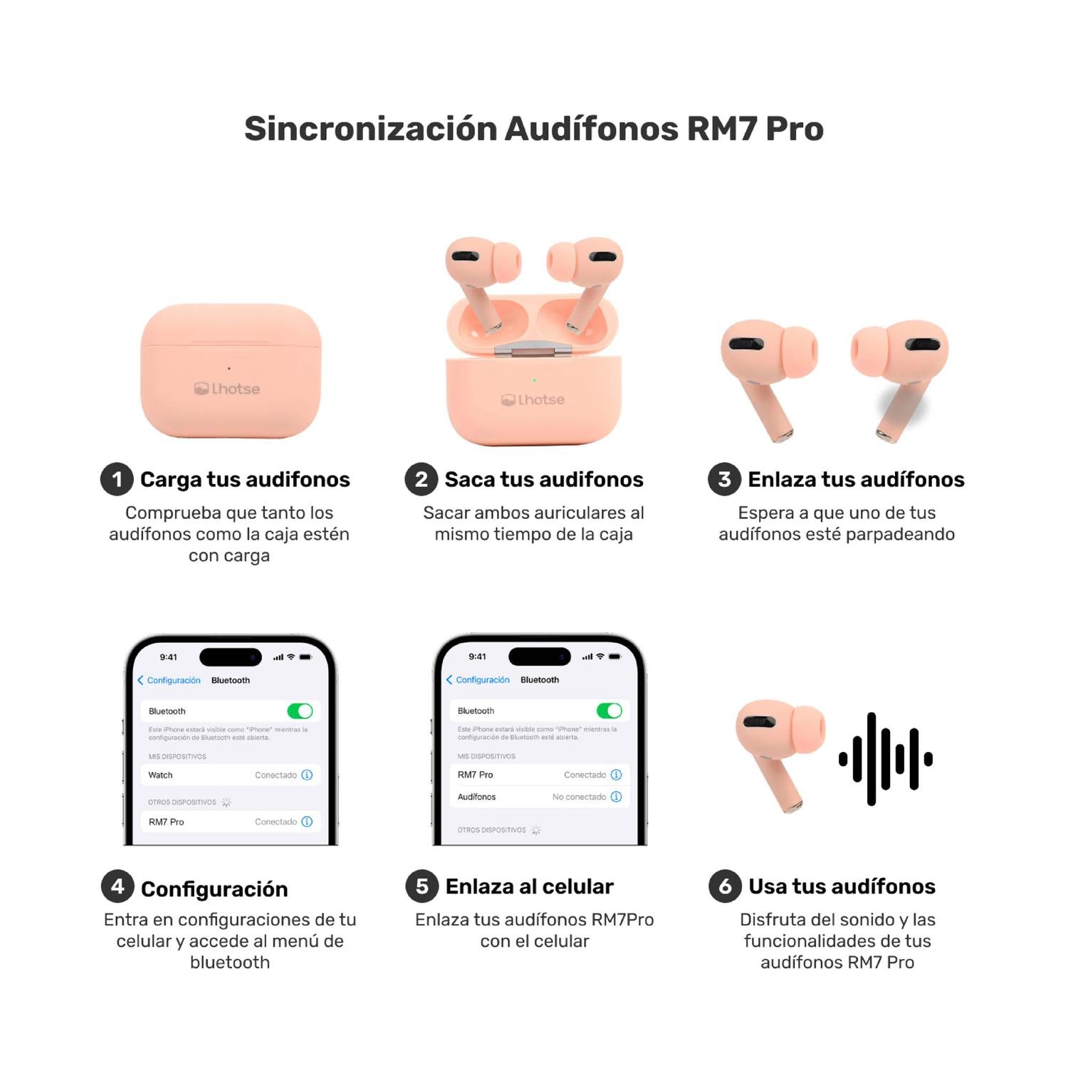 Audífonos Lhotse Rm7 Pro Inalámbrico Rosado