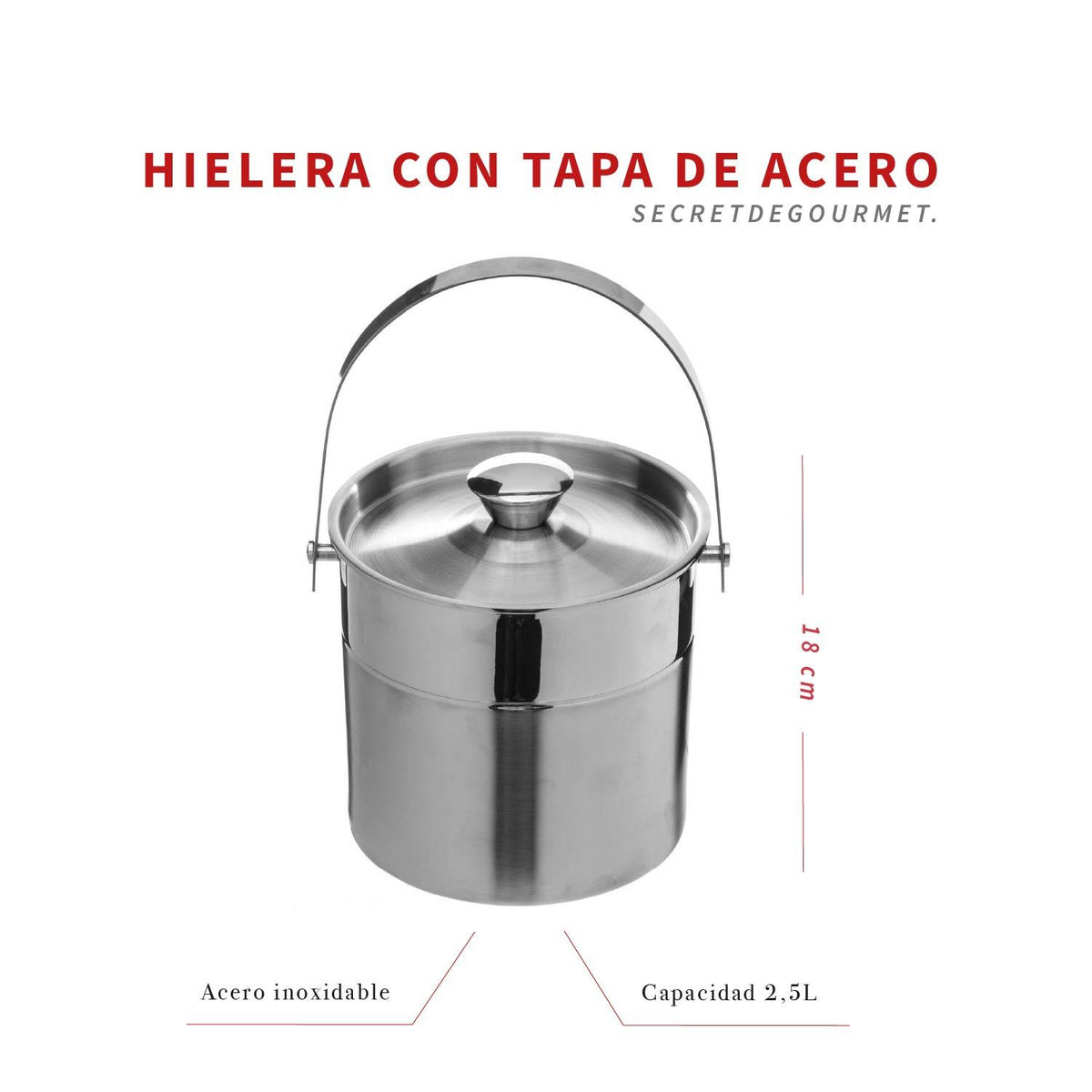 Hielera con Tapa de Acero Inoxidable 18cm Secret De Gourmet — foto 5