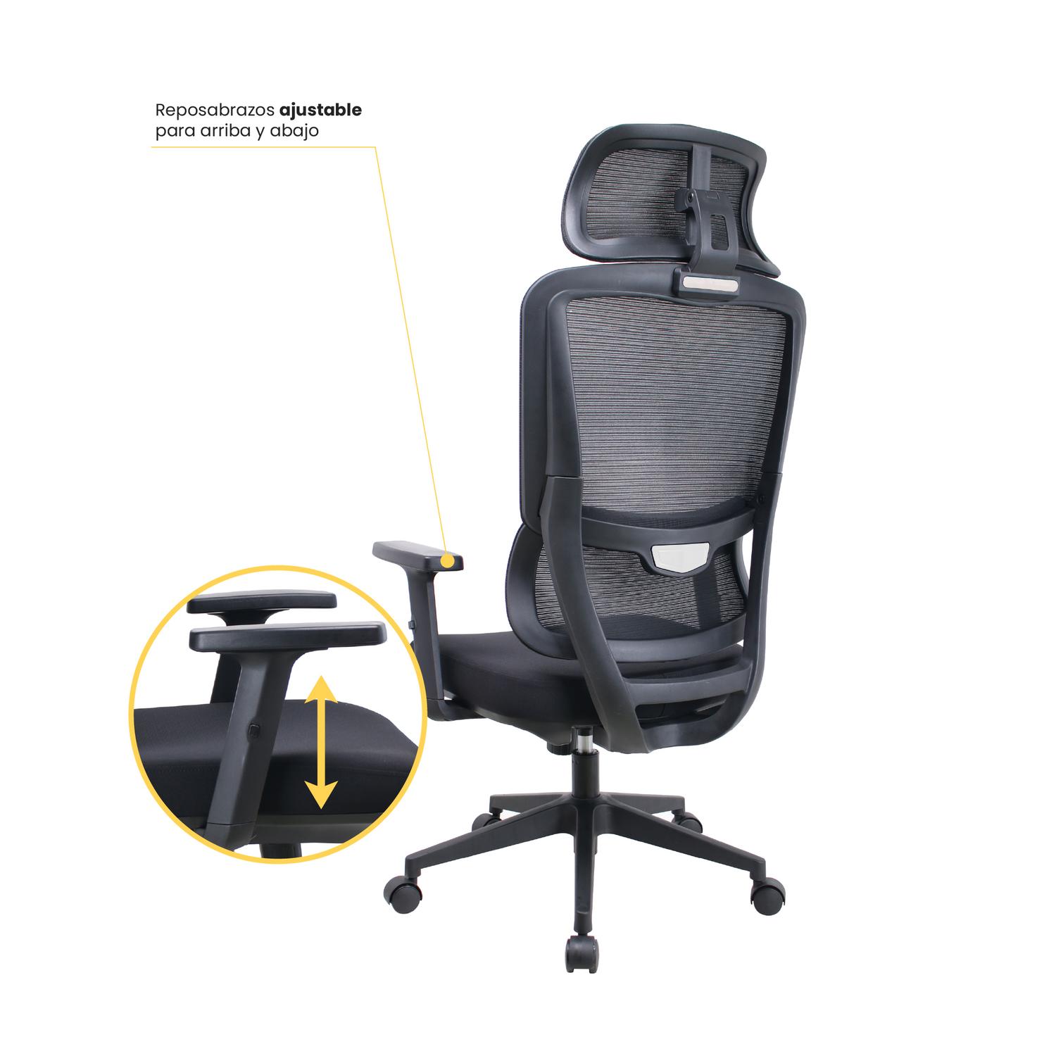 LEVO Silla Ergotech — apoyabrazos con regulación de altura, detalle lateral