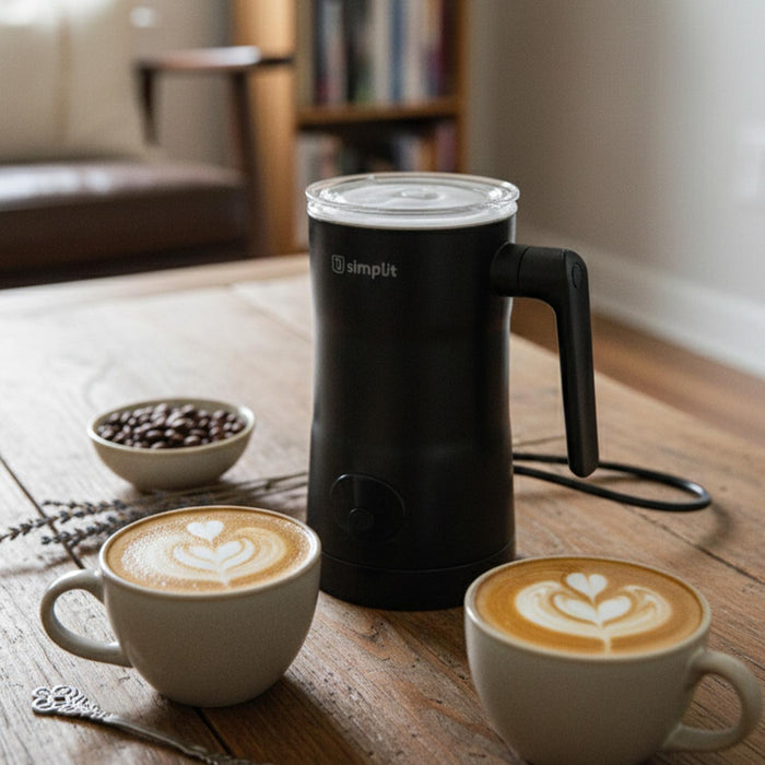 Espumador de leche Simplit con dos cafés