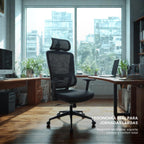 LEVO Silla Ergotech — infografía: reclinable 135°, soporte lumbar, altura ajustable