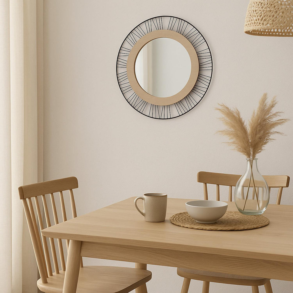 Espejo Redondo Joe 45cm Metal MDF detalle acabado - Atmosphera Francia