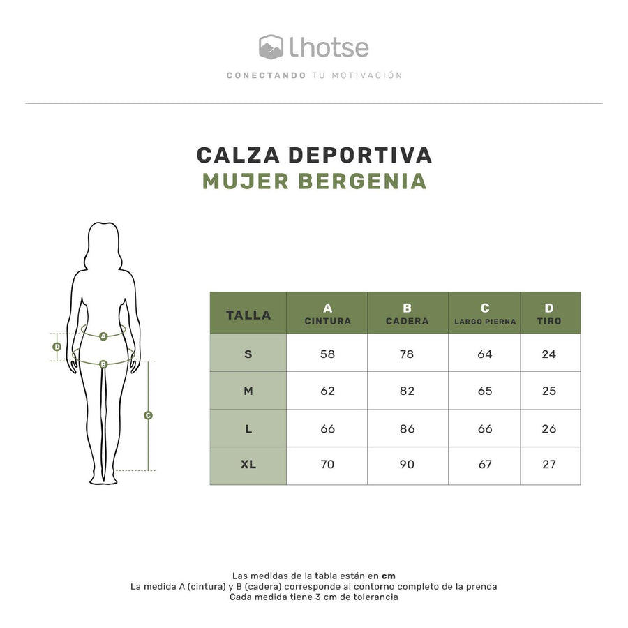 Gráfica oficial de tallas de Calza Deportiva Mujer Bergenia