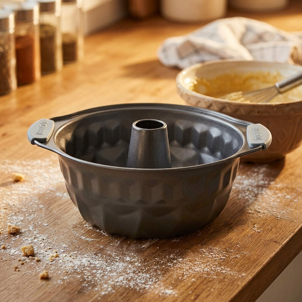Molde Repostería Redondo Queque Antiadherente Gris Brando — en uso