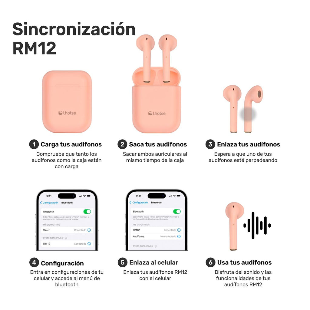 Audífonos Lhotse Bluetooth Inalámbrico Rm12 Rosado