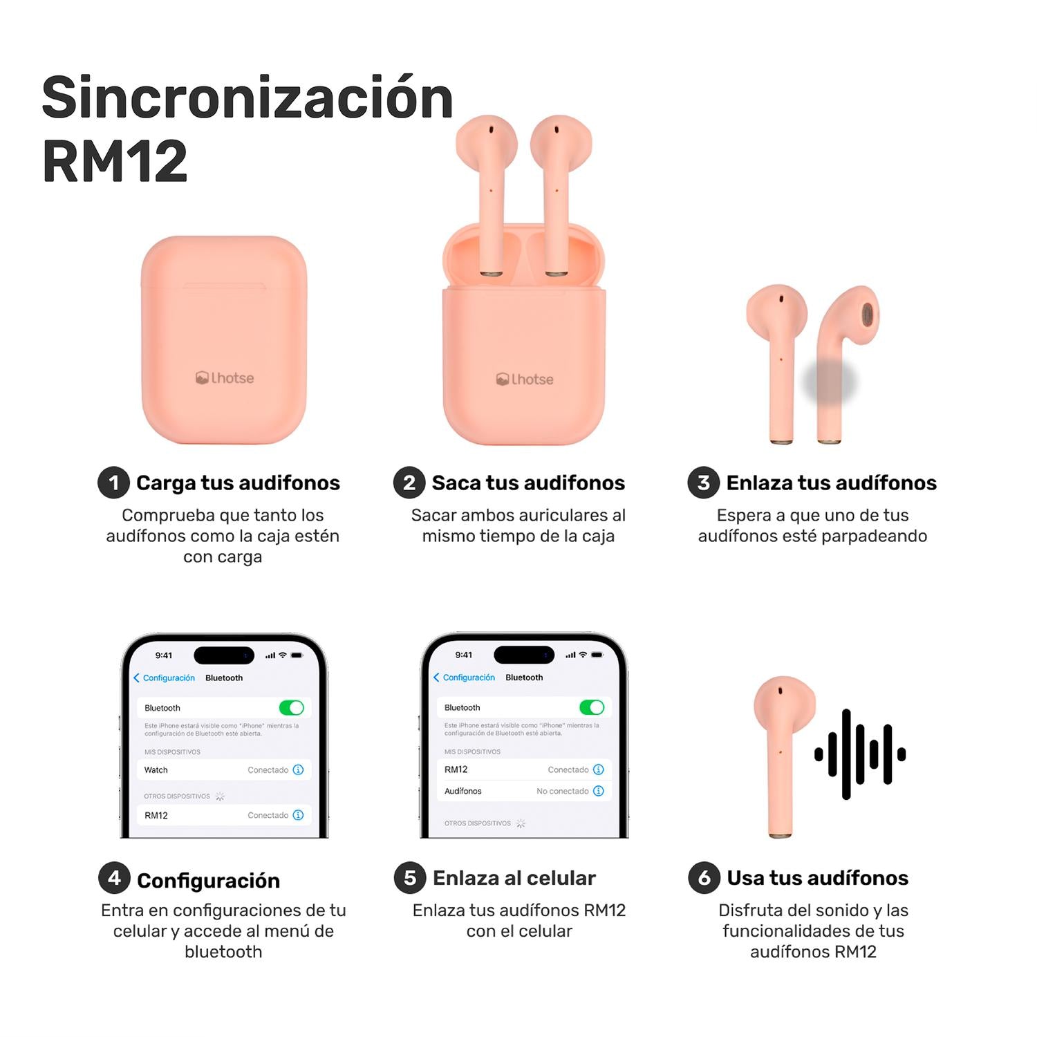 Audífonos Lhotse Bluetooth Inalámbrico Rm12 Rosado
