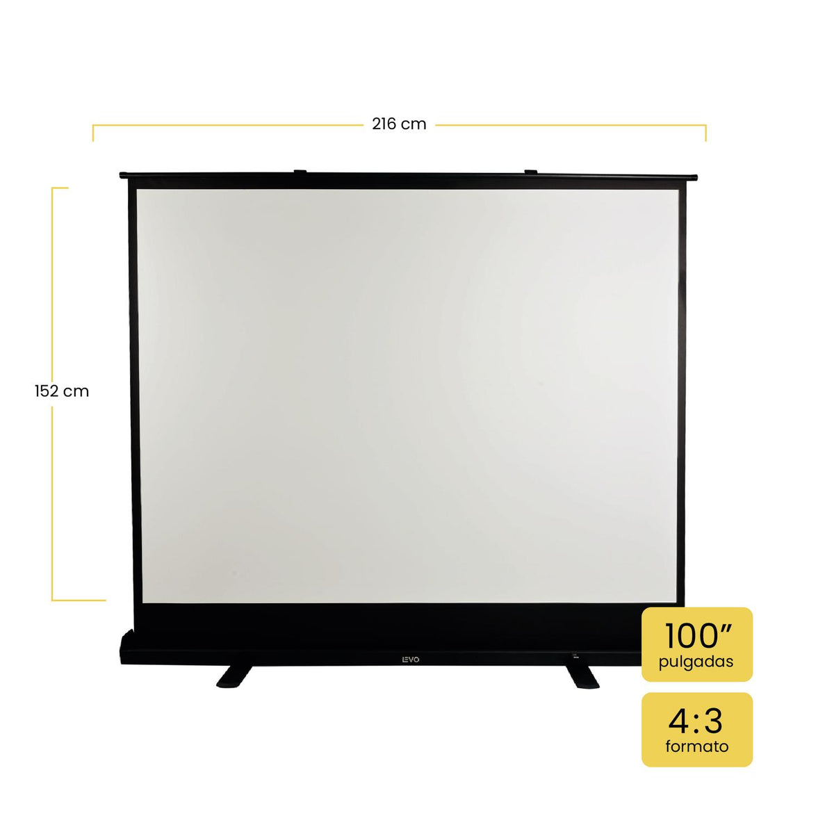 LEVO Telón retráctil 100 pulgadas — detalle de la base rectangular negra de piso
