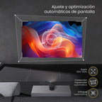 LEVO Proyector Nova — infografía especificaciones: 9000lm, WiFi 6, Android, 2 parlantes