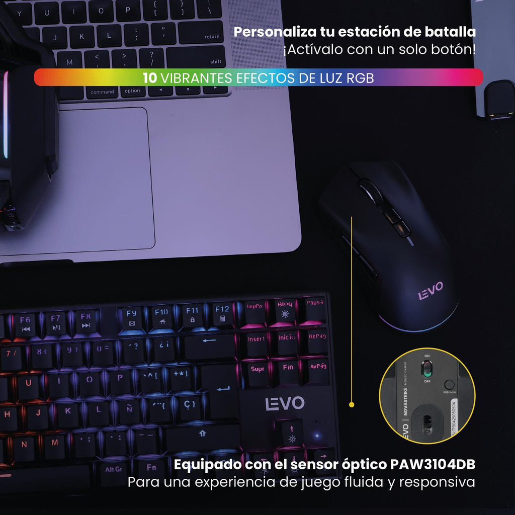 Mouse Gamer Inalambrico RGB NovaStrike Negro LEVO — foto 7