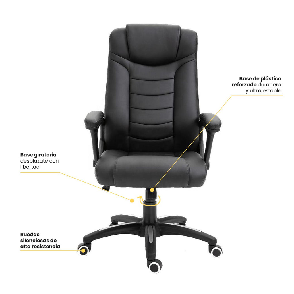 LEVO Silla Comfort — base nylon negra con ruedas y palanca de altura, detalle