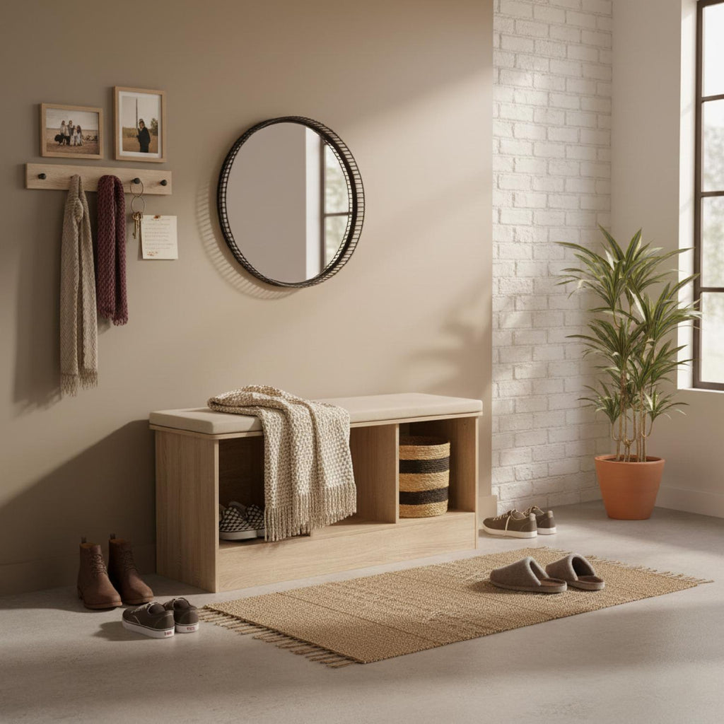 Banca Madera Mix 5Five en entrada hogar decorada — lifestyle CGI — 5Five Francia