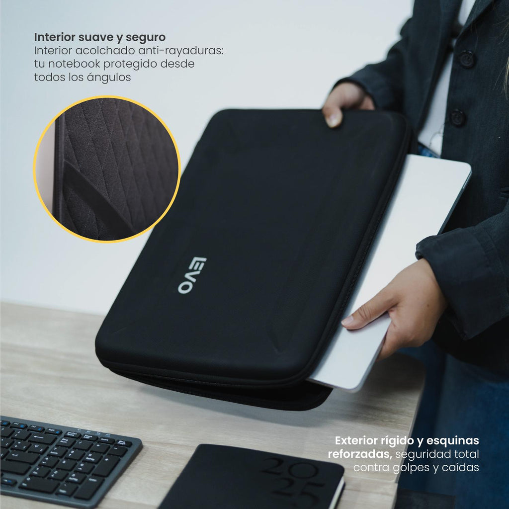 LEVO Funda HardShell 13 — interior acolchado suave protegiendo el notebook