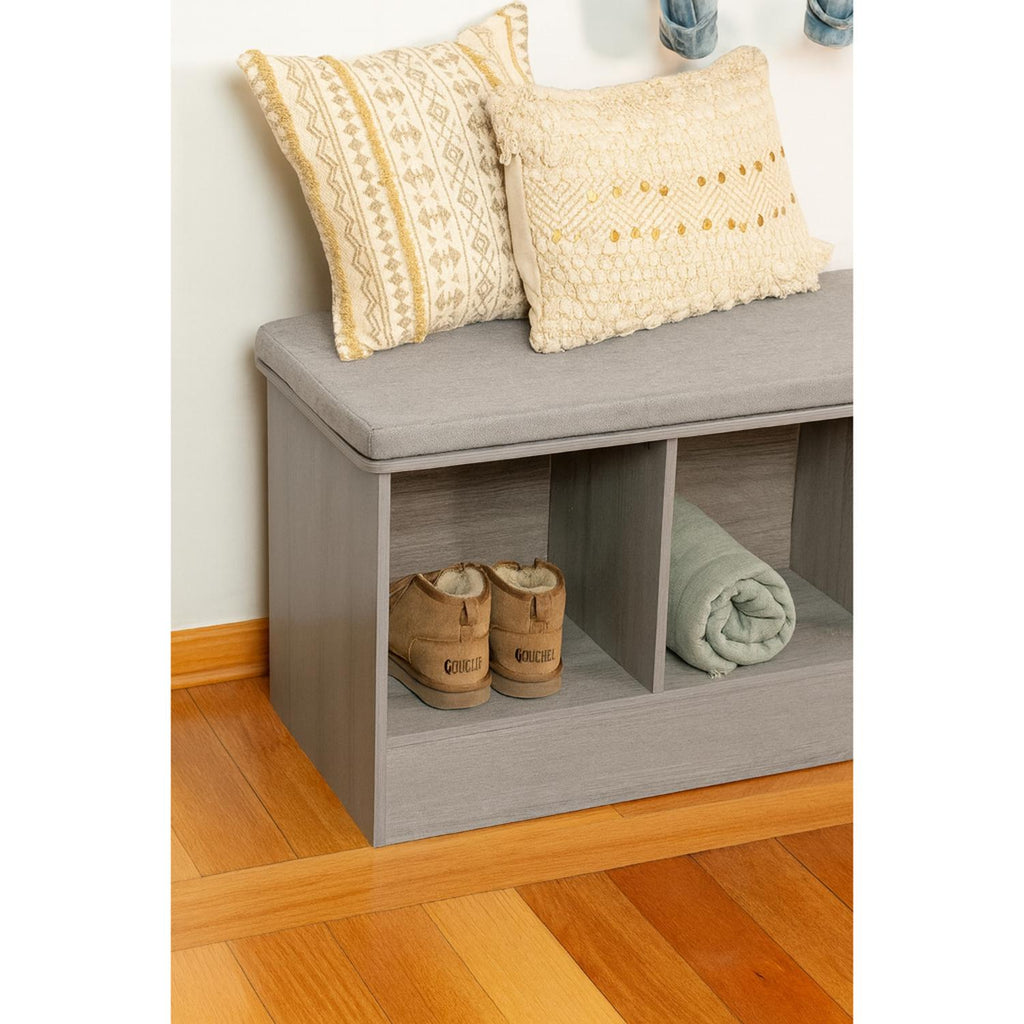 Banca Madera Mix 5Five detalle lifestyle — zapatos y manta en cubos — 5Five Francia