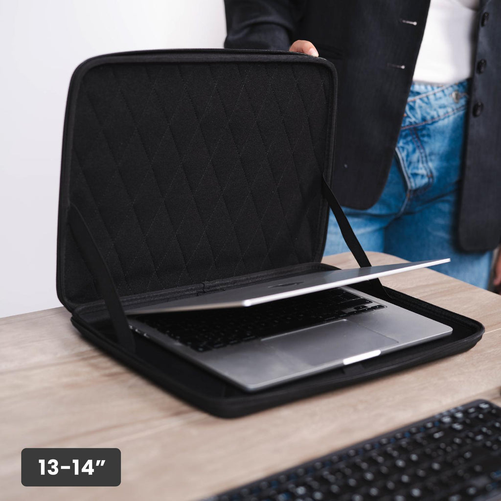 LEVO Funda HardShell 13 — funda abierta con notebook 13 pulgadas dentro