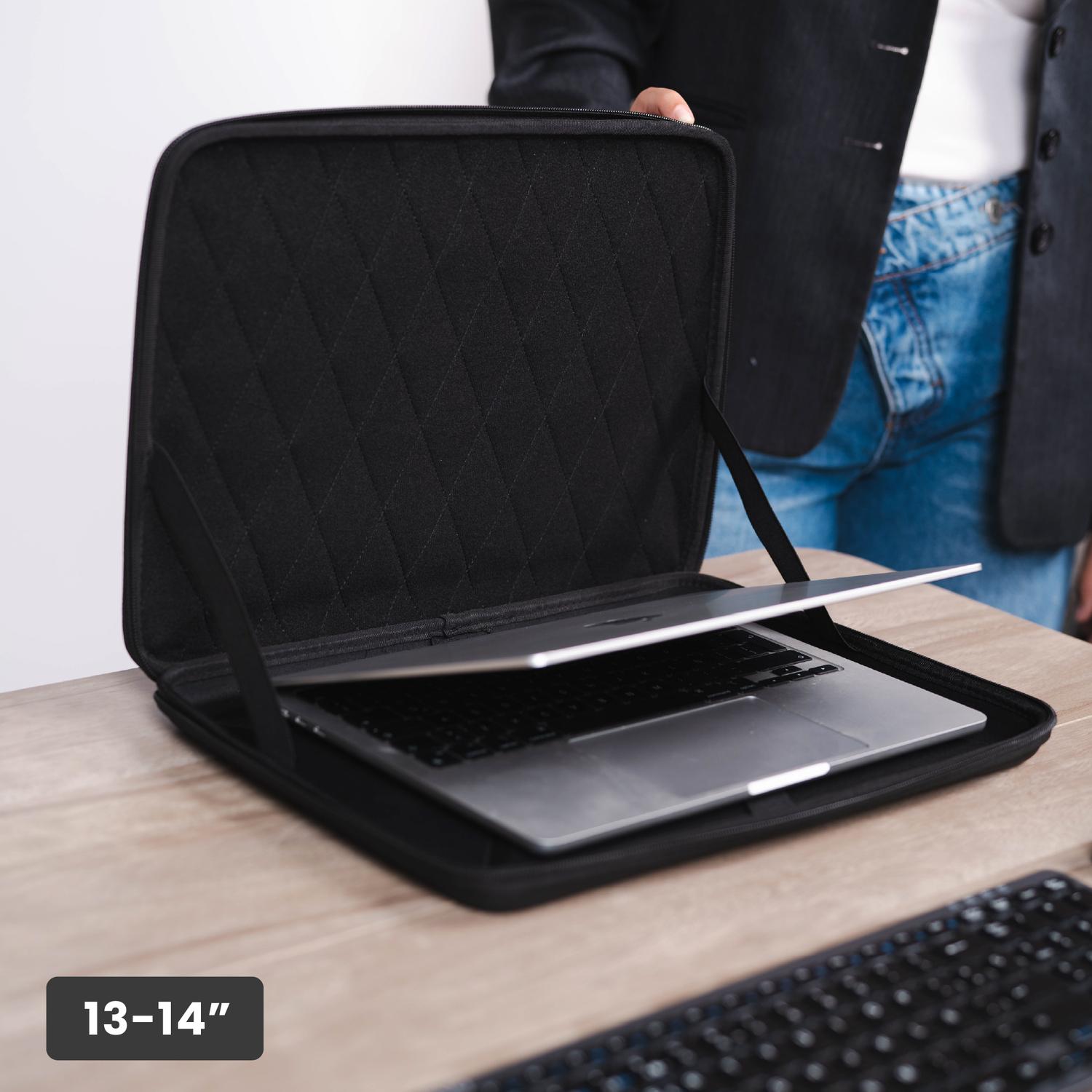LEVO Funda HardShell 13 — funda abierta con notebook 13 pulgadas dentro