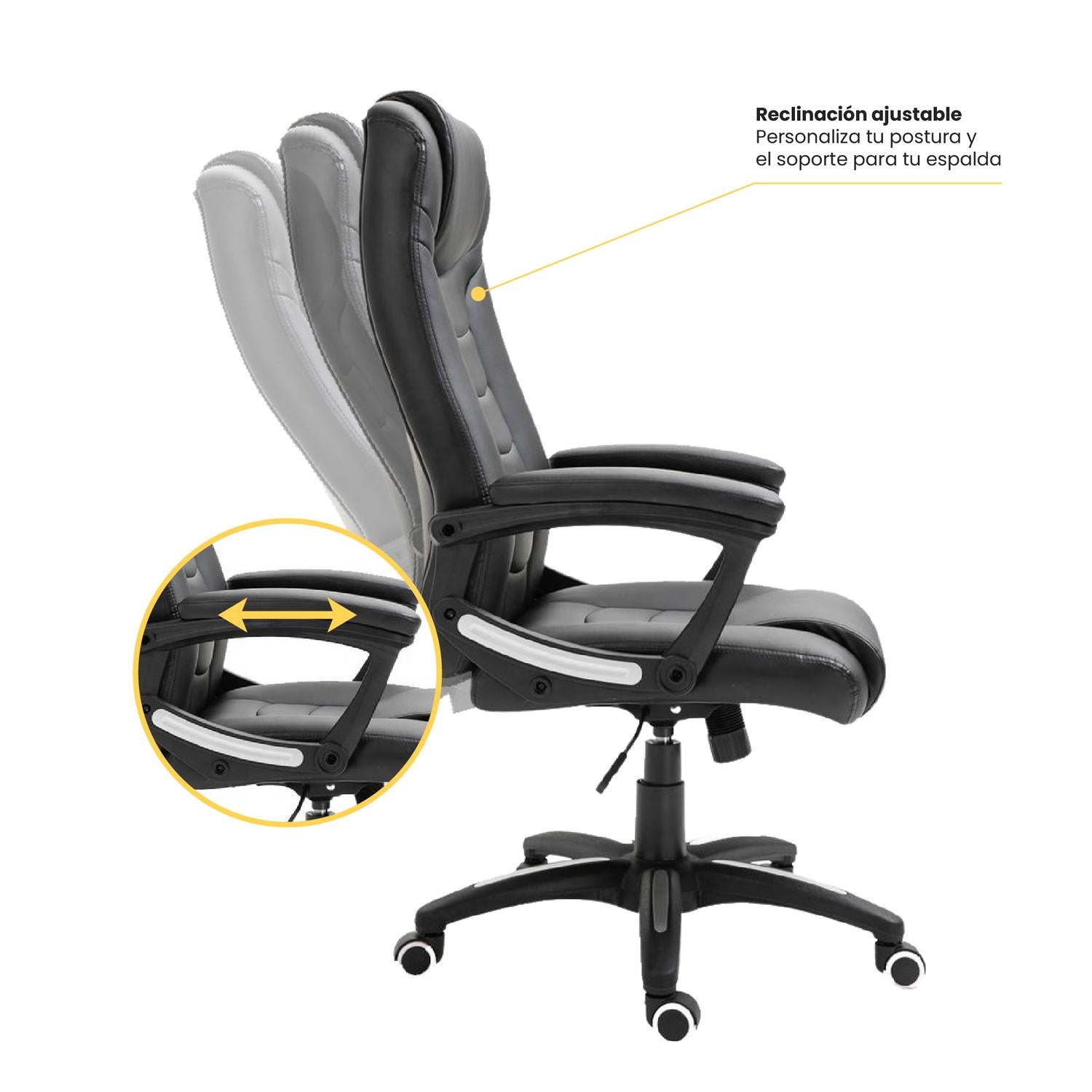 LEVO Silla Comfort — vista lateral derecha del perfil ejecutivo reclinable
