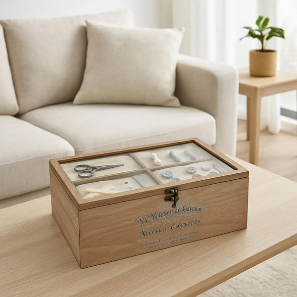 Costurero de Madera Oria con Tapa de Vidrio Atmosphera