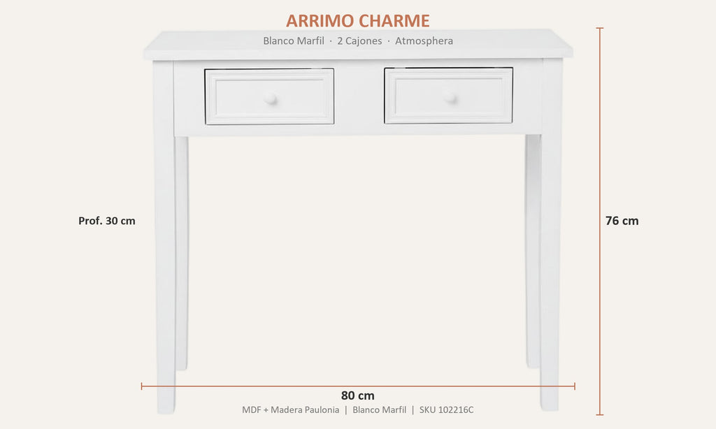 Arrimo Charme 80 cm Atmosphera — dimensiones 80x30x76 cm vista técnica