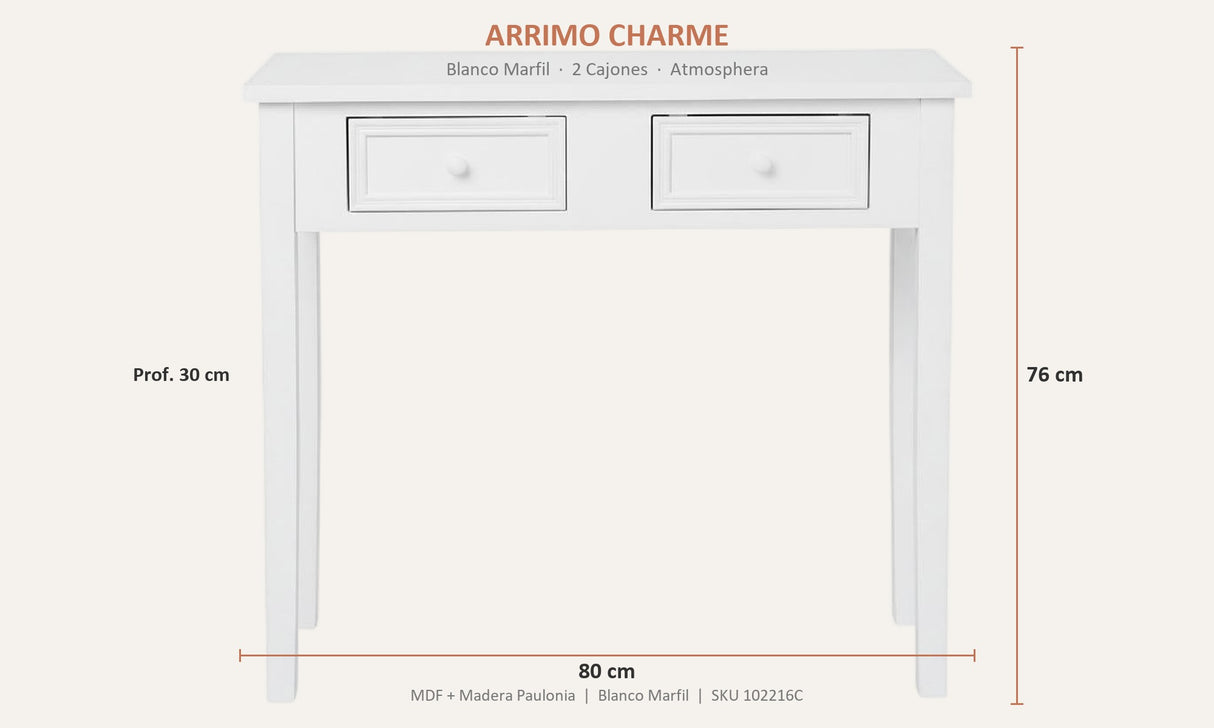 Arrimo Charme 80 cm Atmosphera — dimensiones 80x30x76 cm vista técnica