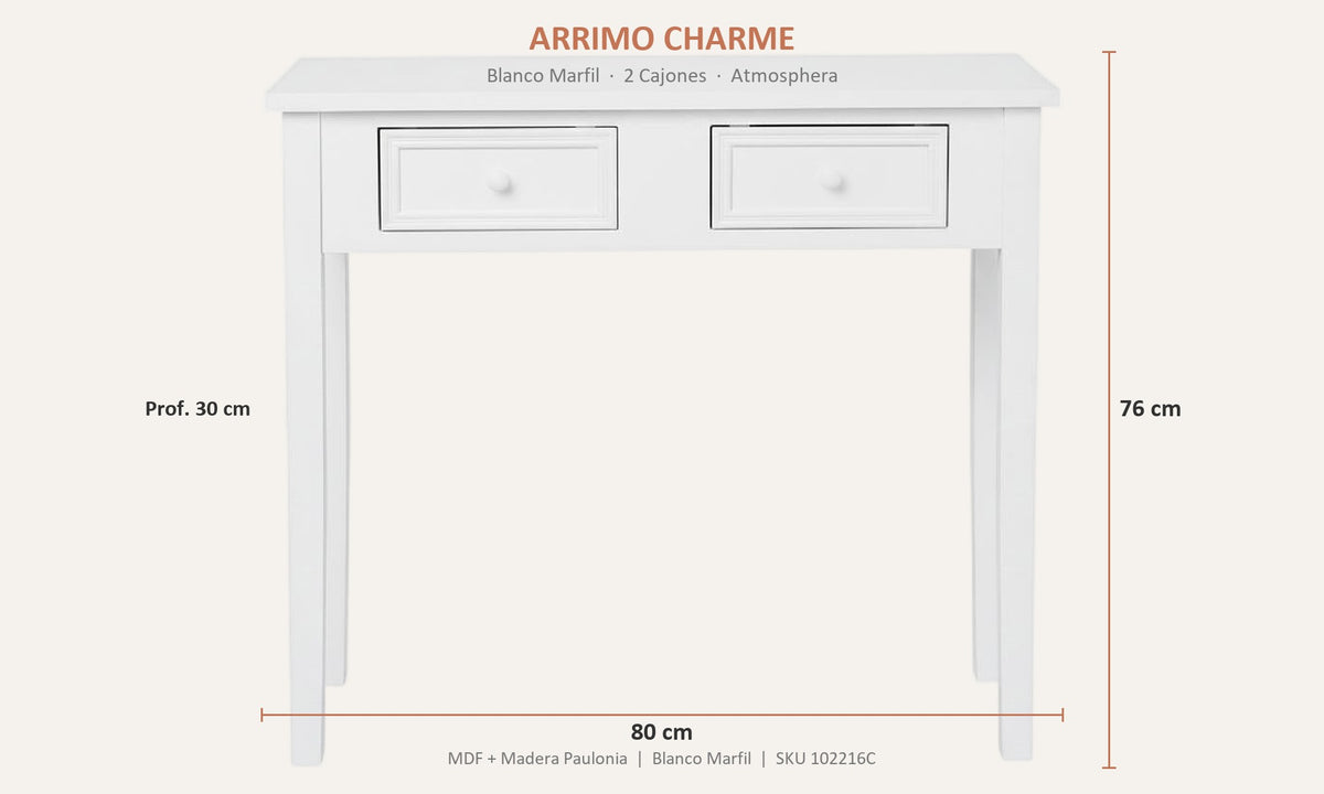 Arrimo Charme 80 cm Atmosphera — dimensiones 80x30x76 cm vista técnica