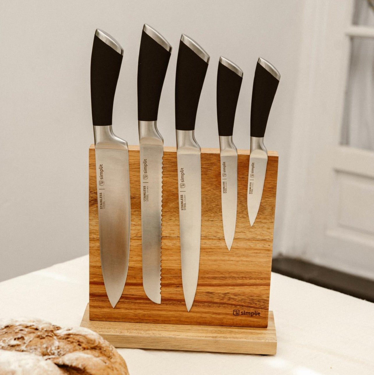 Set Cuchillos Küche 5 pcs Acero Inoxidable + Base Simplit
