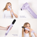 T-Care Multistyler — infografía con 5 funciones: seca, ondula, alisa, riza y volumen