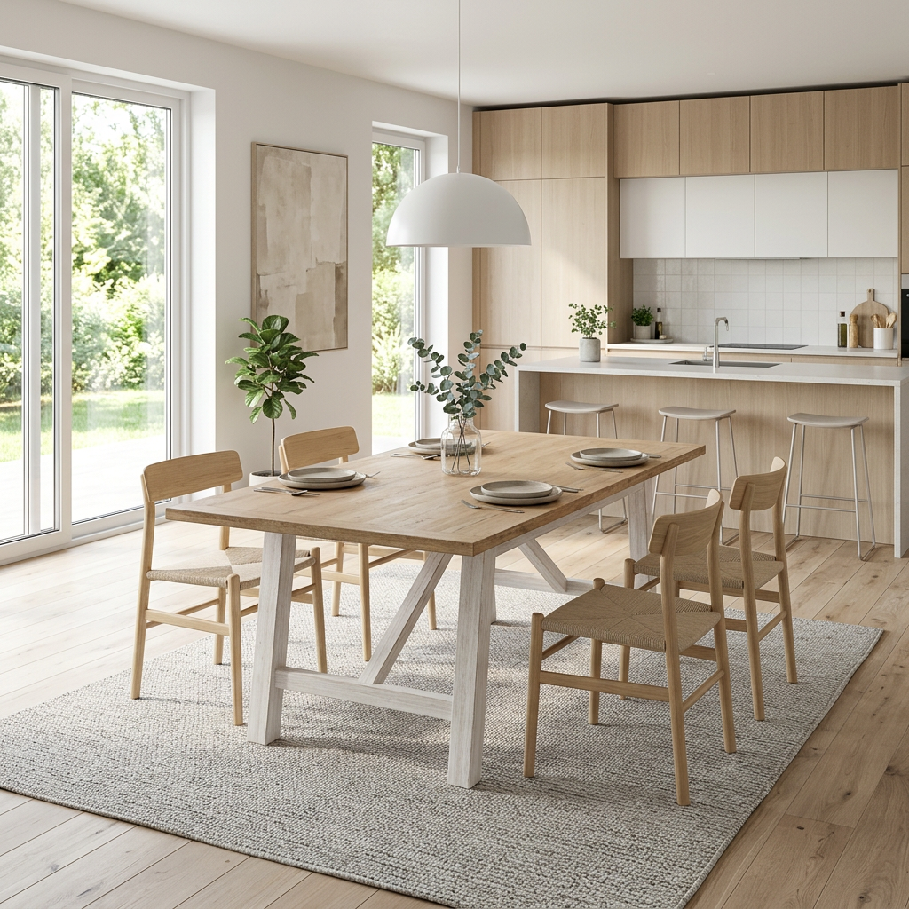 Mesa Comedor Madera Olbia 200x100cm en dormitorio escandinavo - Atmosphera Francia