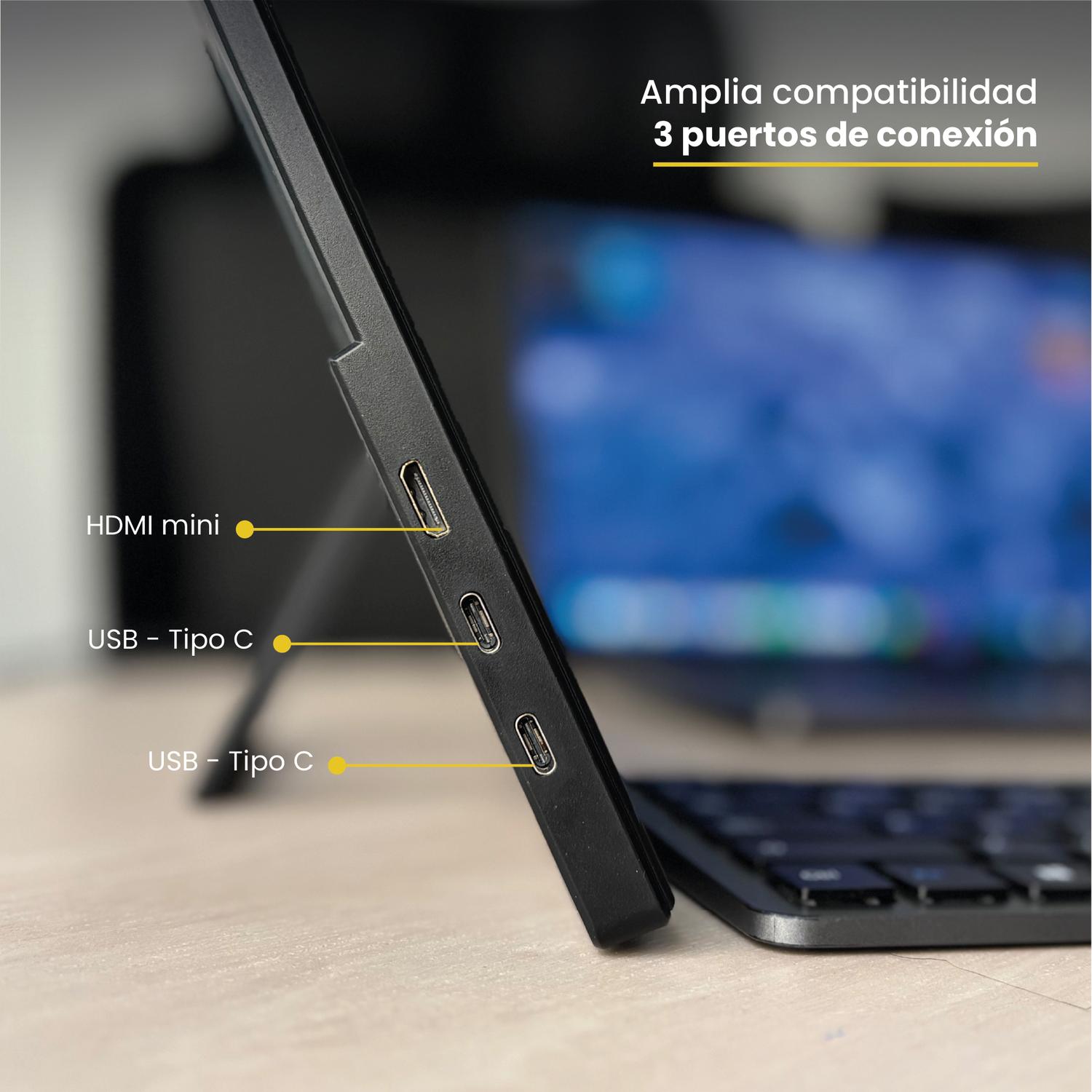 LEVO NexView 15.6 — sobre escritorio junto a notebook Mac como doble monitor